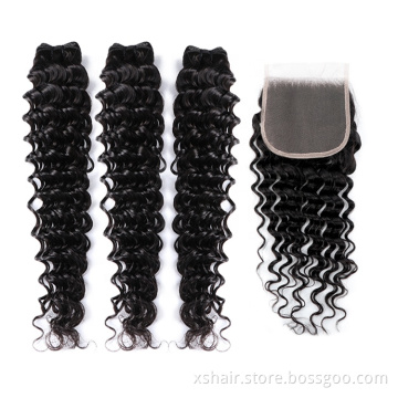 Wholesale 10a Grade Unprocessed Virgin Human Hair Vendors  Peruvian Brazillian Deep Wave Human Hair 3 Bundles with Closure